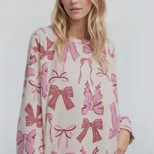Pink and Cream Bow Patterned Women's Tunic